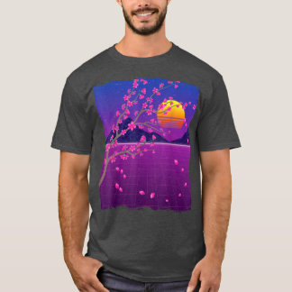 T-shirt Sakura Flower Japan 80s Vaporwave Sunset Cherry Bl