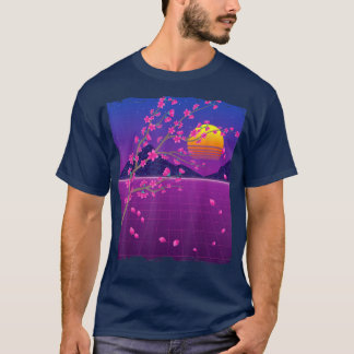 T-shirt Sakura Flower Japon 80s Vaporwave Sunset Cherry Bl