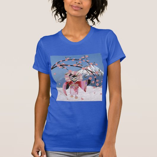 T-shirt Sakura Geisha Bird dans les fleurs de cerisiers de (Devant)