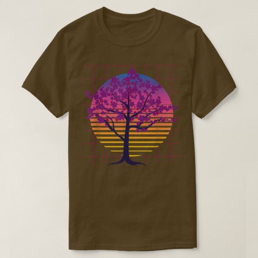 T-shirt Sakura Tree Japan Flower 80s Art Vaporwave Cherry (Design devant)