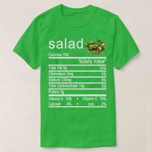 T-shirt salade étiquette de la valeur nutritive (Design devant)