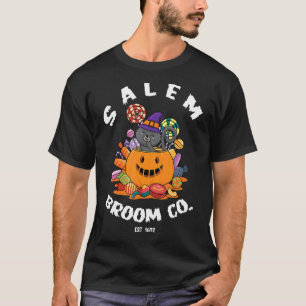 T-shirt Salem Broom Company Halloween Black Cat Sorcière