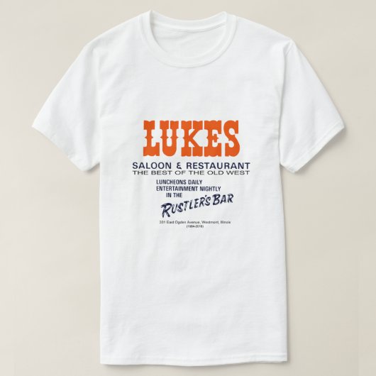 T-shirt Salon et restaurant Lukes, Westmont, IL (Design devant)