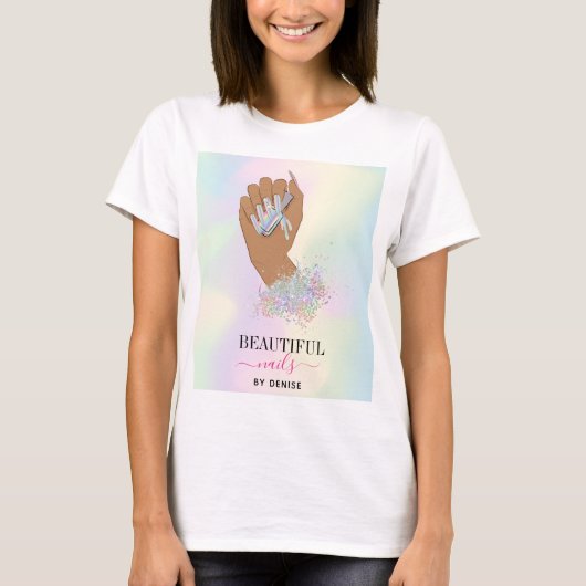 T-shirt salon holographique ongle femme main nails technic (Devant)