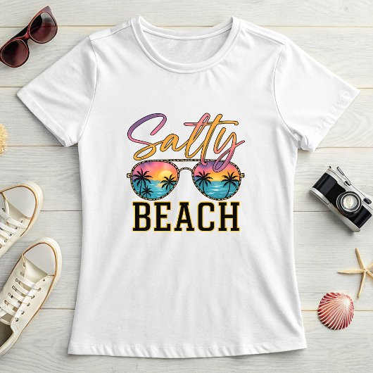 T-shirt Salty Beach Sunglasses;  Retro Summer Palm Tree