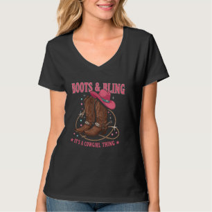 T-shirt Salut Country Rodeo Girl Western Boots & Bling c'e