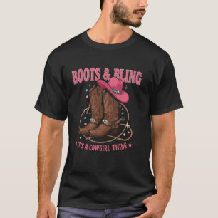 T-shirt Salut Country Rodeo Girl Western Boots & Bling c'e