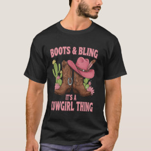 T-shirt Salut Country Rodeo Girl Western Boots & Bling c'e