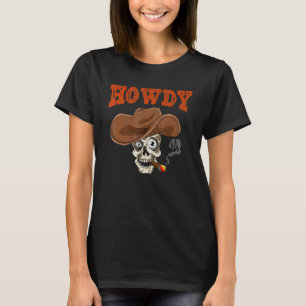 T-shirt Salut Country Western Crâne Chapeau de Cowboy Ciga