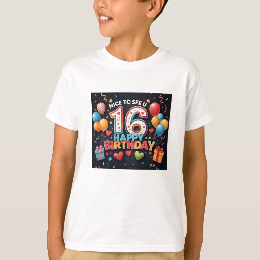 T-shirt Salutation joyeuse 16e anniversaire avec Heart Boy (Devant)