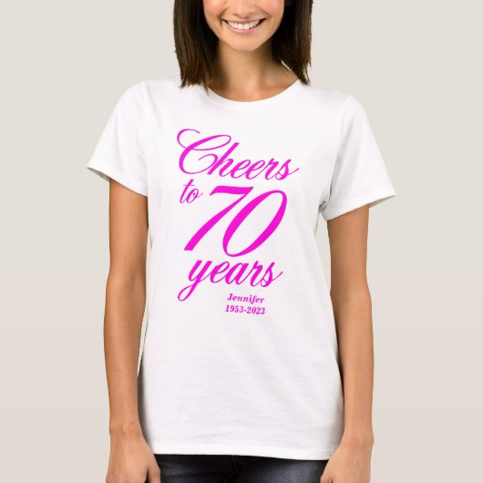 T-shirt Salutations à 70 ans rose 70e anniversaire (Devant)