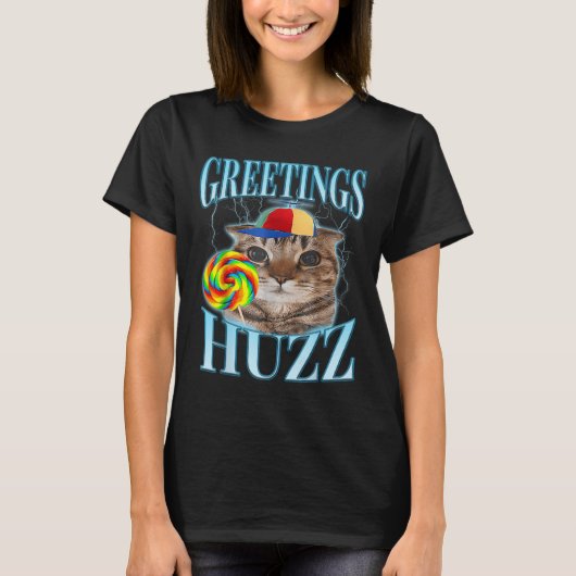 T-shirt Salutations de chat mignon mème Lollipop Huzz Drôl (Devant)