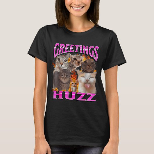 T-shirt Salutations Huzz Drôle Chat Meme Contrefaçon Graph (Devant)