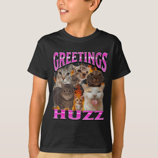 T-shirt Salutations Huzz Drôle Chat Mème Contrefaçon Graph (Devant)
