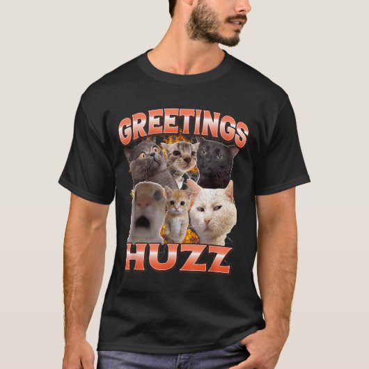 T-shirt Salutations Huzz Drôle de Chat Mème Dérangé Bootle (Devant)