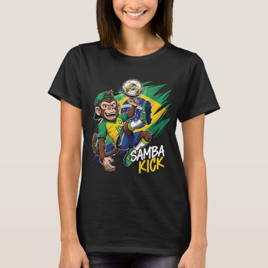 T-shirt Samba Kick - Monkey Soccer Brésil Drapeau (Devant)