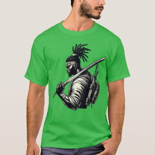 T-shirt samouraï afro-américain anime dessin animé japonai