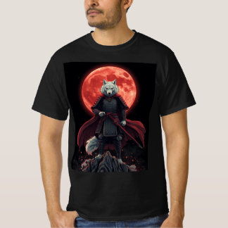 T-shirt Samouraï Loup Blanc sous la Lune de Sang Cramoisie