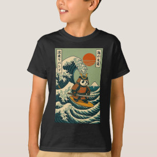 T-shirt Samouraï Panda Faisant du Surf sur une Vague Japon