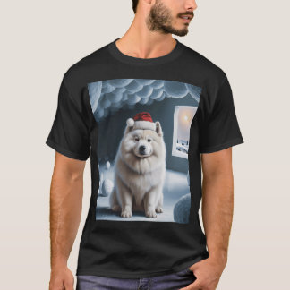 T-shirt Samoyed avec chapeau de Noël