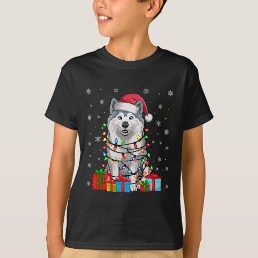 T-shirt Samoyed Chien Moins moche Noël Éclairage Santa Cha (Devant)
