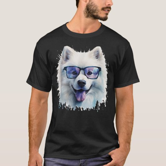 T-shirt Samoyed Dog Wearing Glasses Watercolor (Devant)