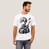 T-shirt Samurai Anime Warrior - Gras noir et blanc Illus (Devant entier)