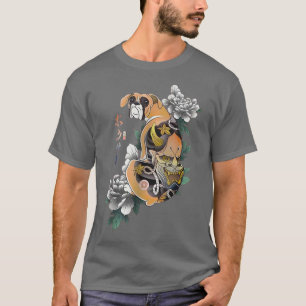 T-shirt Samurai Boer Dog Ukiyoe Fleurs Japonais Warrior L