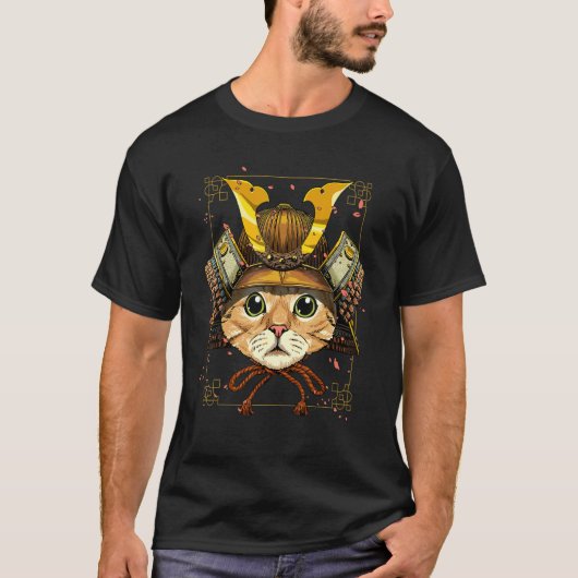 T-shirt Samurai Cat Armor Japanese Warrior Bushido Japanes (Devant)