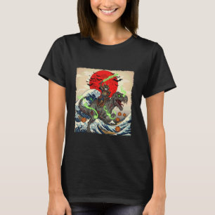 T-shirt Samurai Cat contre Salle Ukiyo-e Hantée de Dinosau