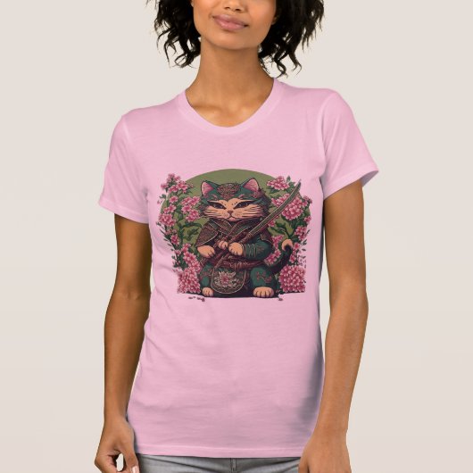 T-shirt Samurai Cat Cute Cat Ninja (Devant)