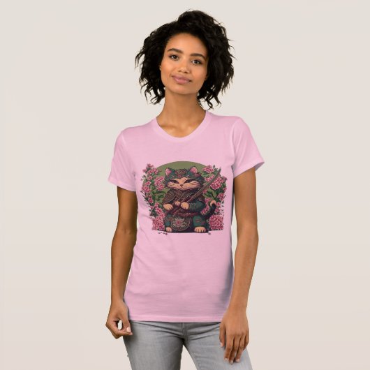 T-shirt Samurai Cat Cute Cat Ninja (Devant entier)