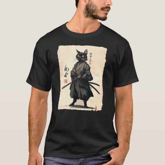T-shirt Samurai Cat Japanese Anime Cat Lover Funny For Men (Devant)