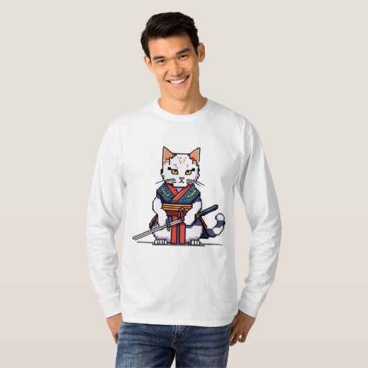 T-shirt Samurai Cat Pixel Design (Devant entier)