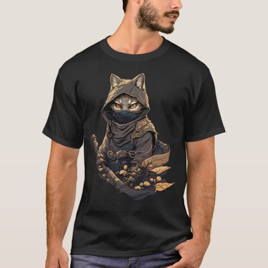 T-shirt Samurai Cat Warrior Japanese Style Feline Art (Devant)