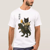 T-shirt Samurai Cat with Beer & T-Rex | Retro Japanese Art (Devant)