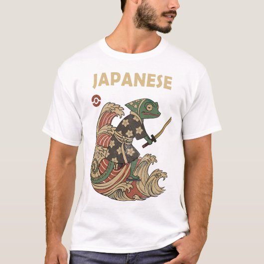 T-shirt Samurai Chameleon Riding the Wave – Vintage  (Devant)