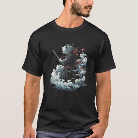 T-shirt samurai chat anime japonais ninja guerrier esthéti (Devant)