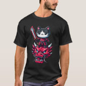 T-shirt Samurai Chat avec épée sur dragon dans Epic 3D Eff (Devant)