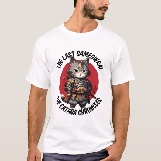 T-shirt Samurai Chat Hommes Blanc (Devant)