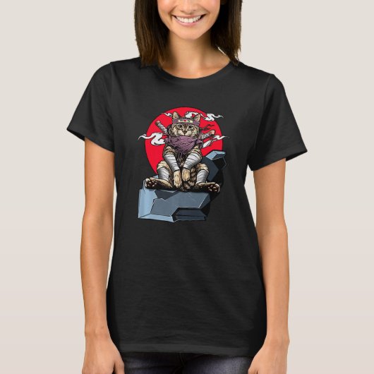 T-shirt Samurai Chat Japonais Katana Guerrier Ninja Épée V (Devant)