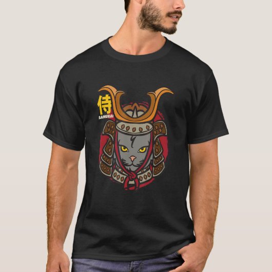 T-shirt Samurai Chat Japonais Kitty Warrior 1 (Devant)
