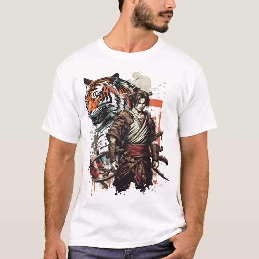 T-shirt Samurai et le tigre - L'union parfaite entre (Devant)