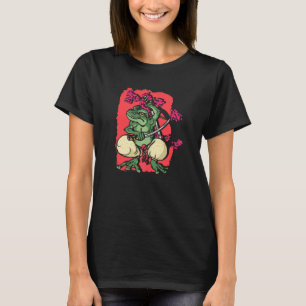 T-shirt Samurai Frog Kendo Katana Cerry Blossom Tree Saku