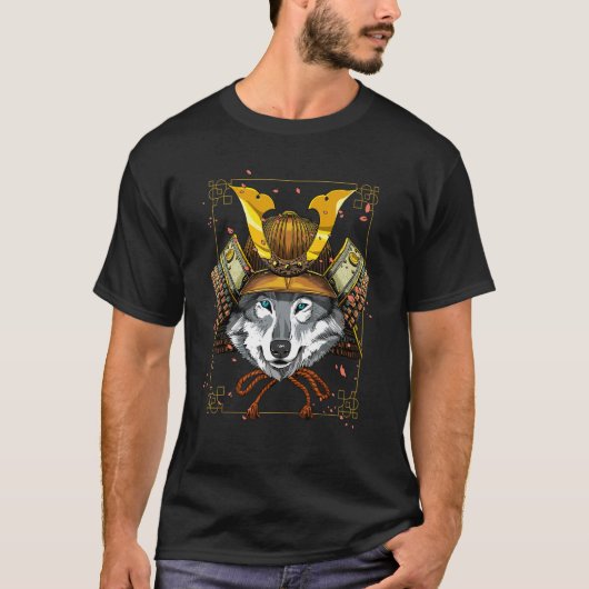 T-shirt Samurai Gray Wolf Japanese Warrior Bushido Japanes (Devant)