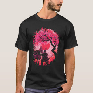 T-shirt Samurai Guerrier Rouge Lune cerise Fleur