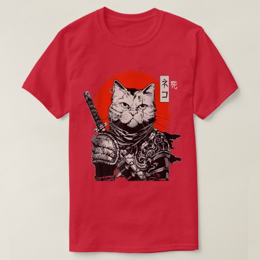 T-shirt Samurai Japonais Chat Bushido Guerrier, épée Katan (Design devant)