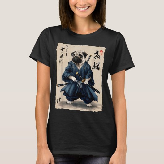 T-shirt Samurai Pug Japanese Anime Dog Pug Lover Funny For (Devant)
