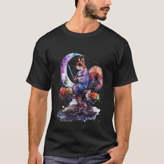T-shirt Samurai Squirrel Artwork Moon Japonais Samurai Squ (Devant)