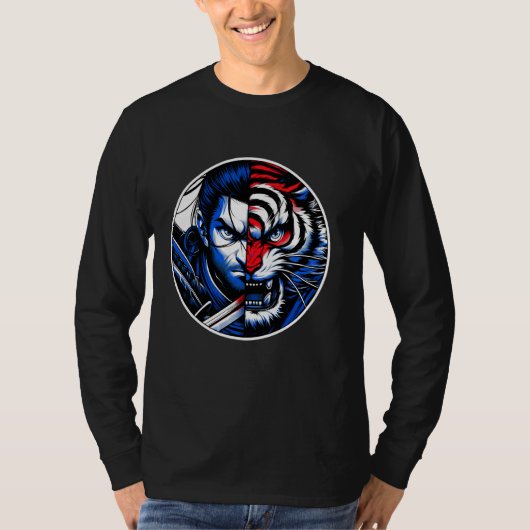 T-shirt Samurai Tiger Showdown Anime Style Samurai Japanes (Devant)